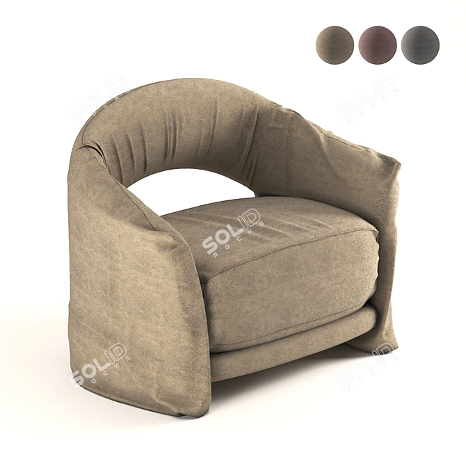Minimal Fabric Armchair: Red, Gray & Brown 3D model image 1