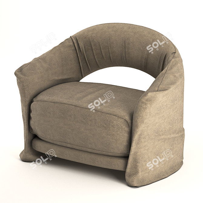 Minimal Fabric Armchair: Red, Gray & Brown 3D model image 2