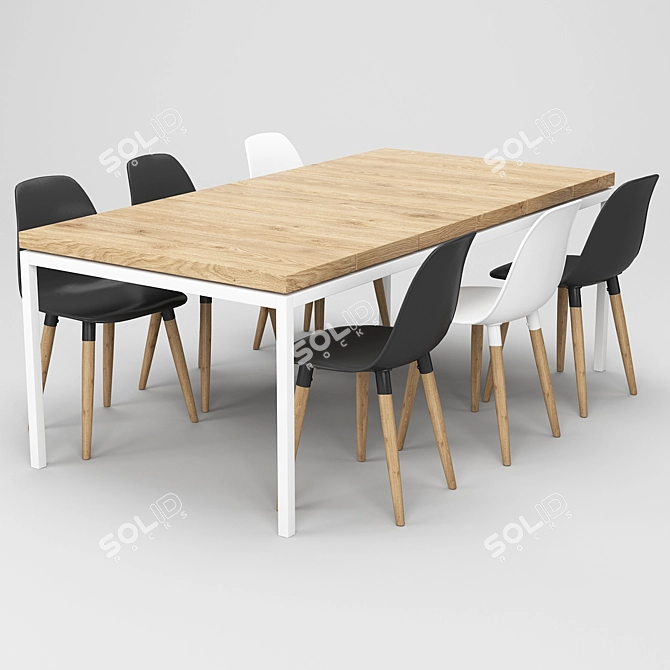 Sleek Dining Set: Table & Chairs 3D model image 1