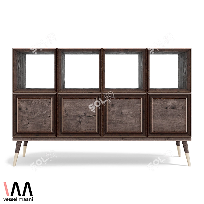 Elegant Walnut and Brass Storage 3D model image 1