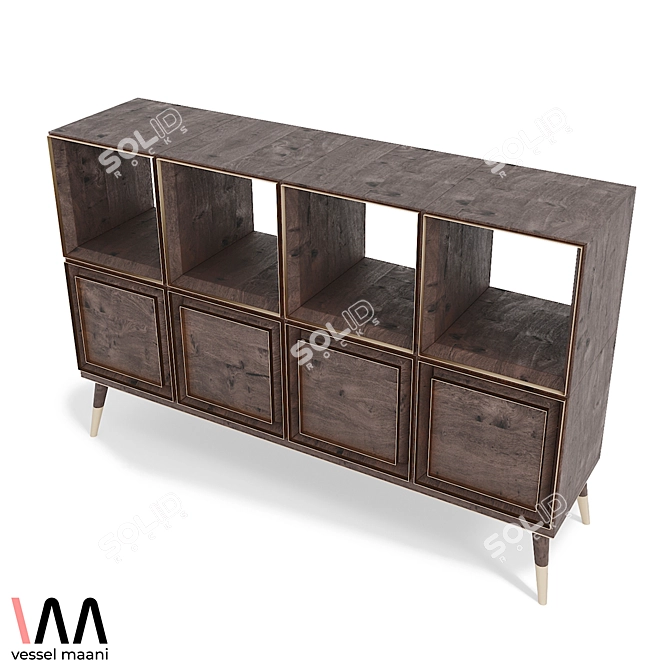 Elegant Walnut and Brass Storage 3D model image 2