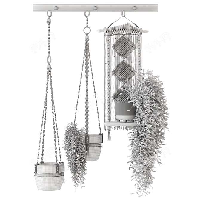 Rustic Concrete Pot with Macrame - Set of 3 3D model image 4