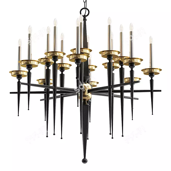 Vintage Brass Chandelier - Mid Century Modern 3D model image 1