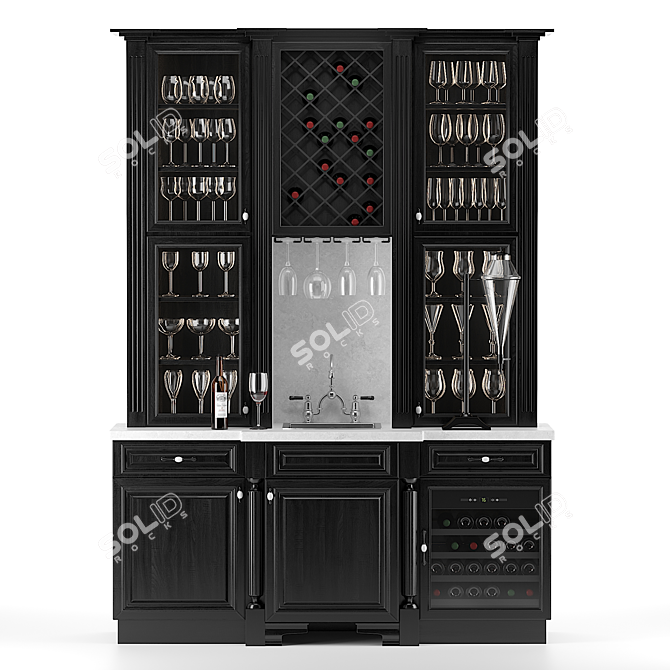 Sleek Wine Cabinet with Sink 3D model image 1