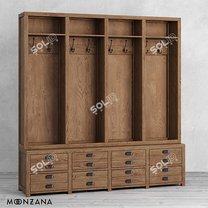 Moonzana Printmaker Oak Wardrobe-Hanger 3D model image 1