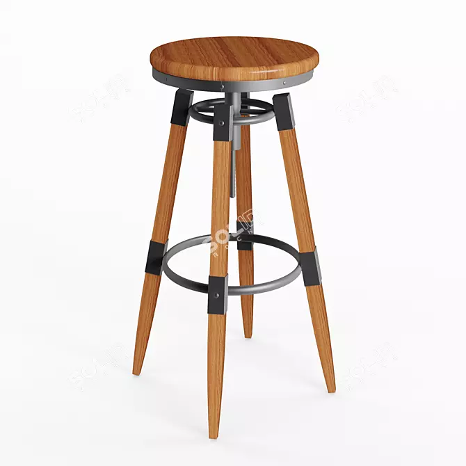 Wooden Backless Swivel Counter Stool 3D model image 1