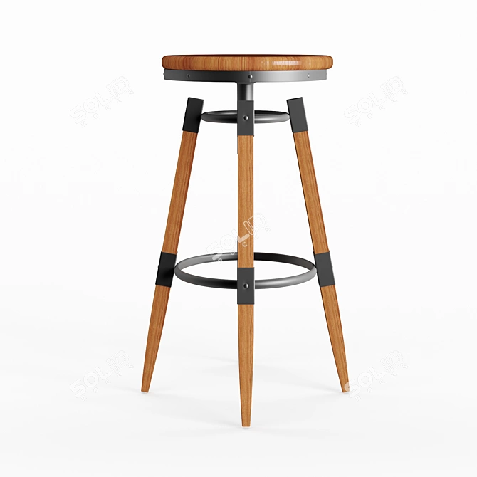 Wooden Backless Swivel Counter Stool 3D model image 2