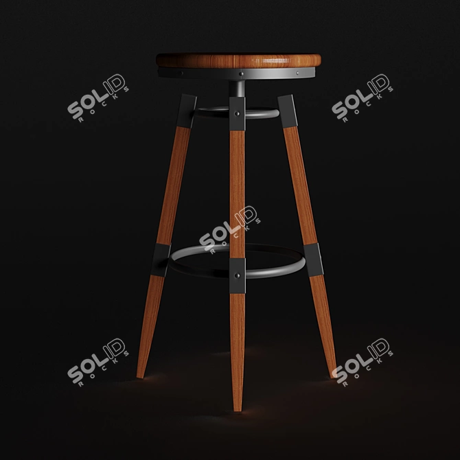 Wooden Backless Swivel Counter Stool 3D model image 3