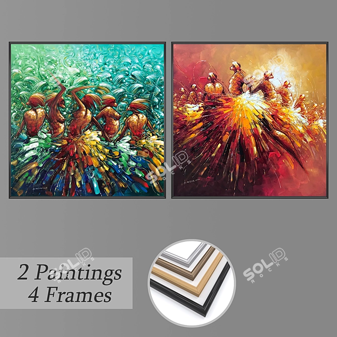 Diverse Wall Paintings Set 3D model image 1