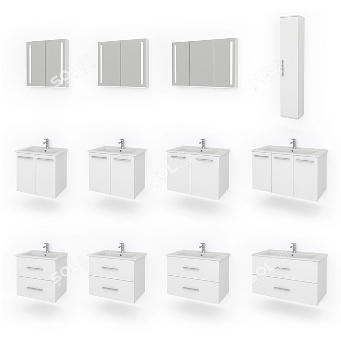 Praktik White Bathroom Furniture Collection by Kaksa-A 3D model image 2