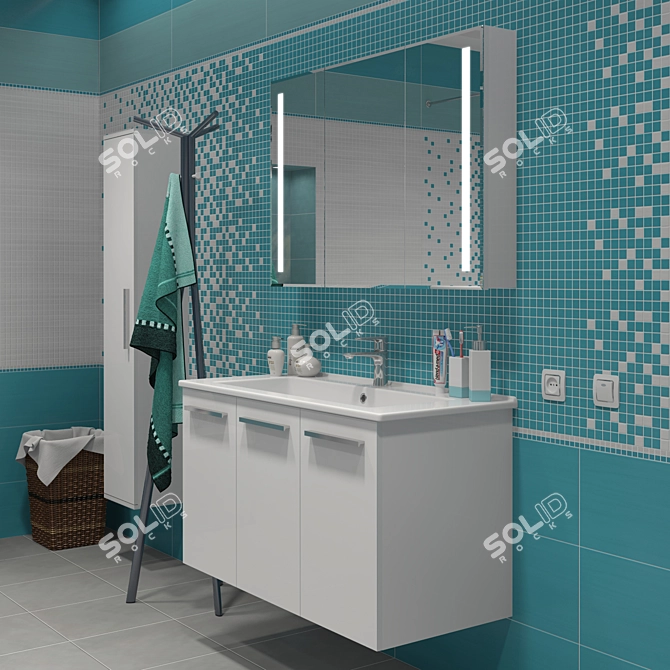 Praktik White Bathroom Furniture Collection by Kaksa-A 3D model image 5