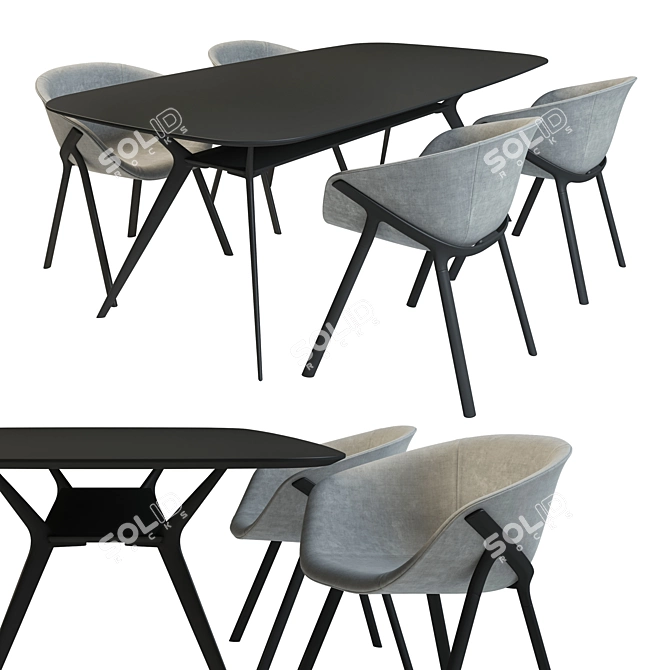 Modern Dining Set: Alias Biplane Table + Kobi Soft Chair 3D model image 1