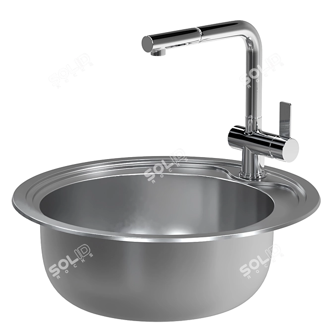 Modern Stainless Steel Sink & Mixer 3D model image 2