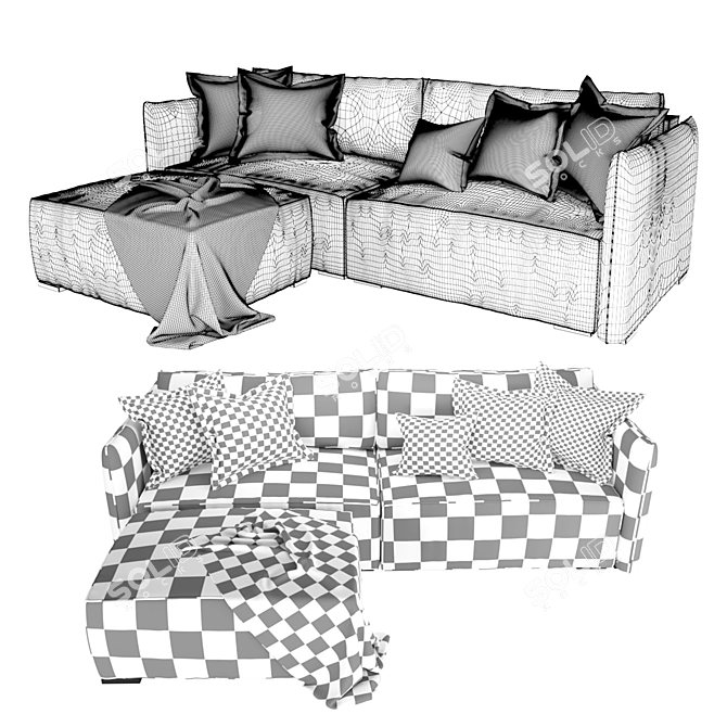 Modern Grey Velvet Sofa 3D model image 3
