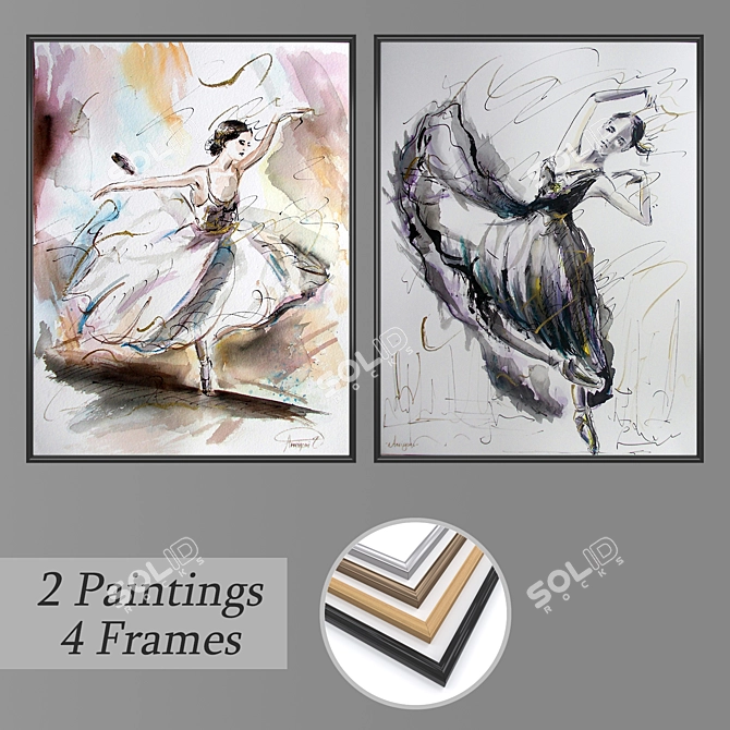 Modern Art Wall Set with Frames 3D model image 1