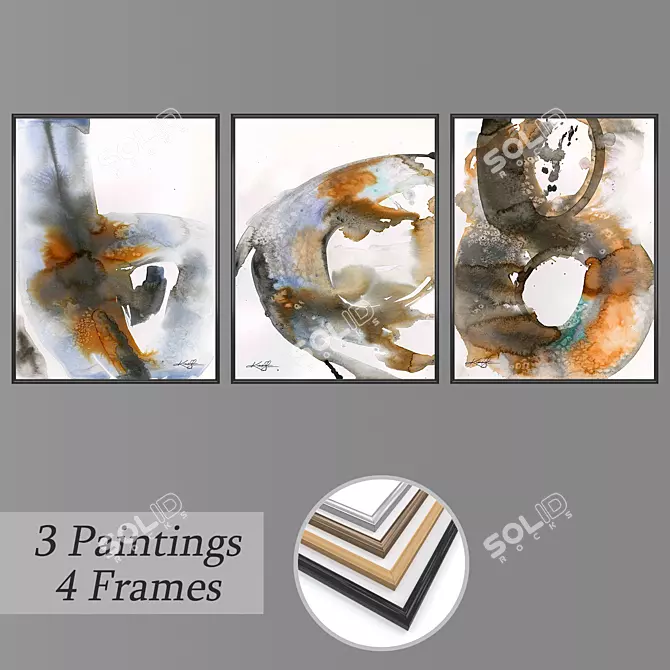 3-Piece Wall Painting Set 3D model image 1