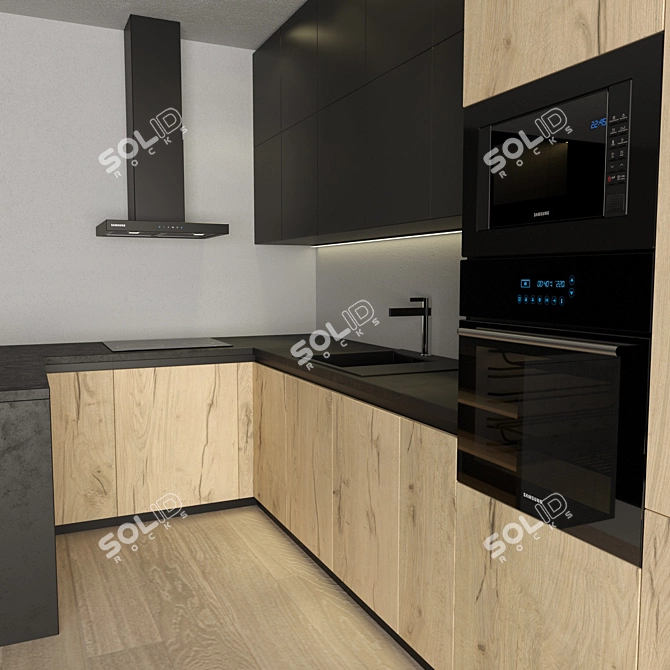 Modern Corner Kitchen with Samsung Appliances 3D model image 2