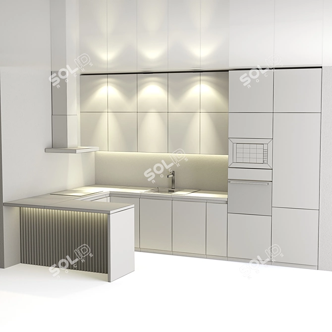 Modern Corner Kitchen with Samsung Appliances 3D model image 3