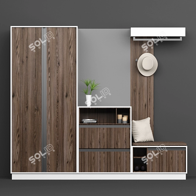 Modern Wooden Hall Furniture 3D model image 1