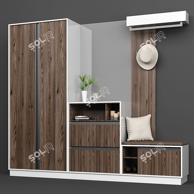 Modern Wooden Hall Furniture 3D model image 2