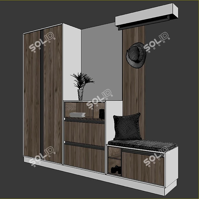 Modern Wooden Hall Furniture 3D model image 3