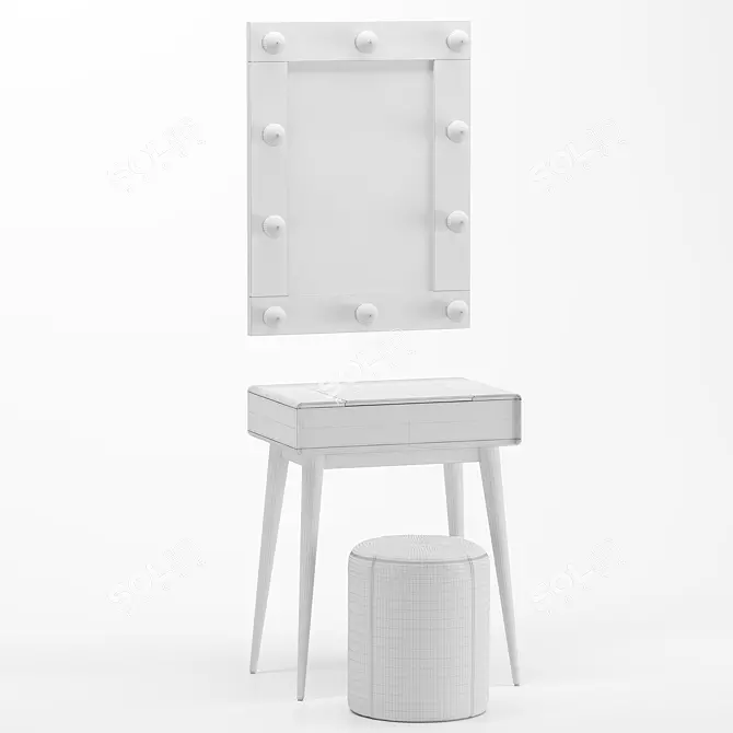 Modern White Dressing Table JIMI with Mirror and Pouf 3D model image 4