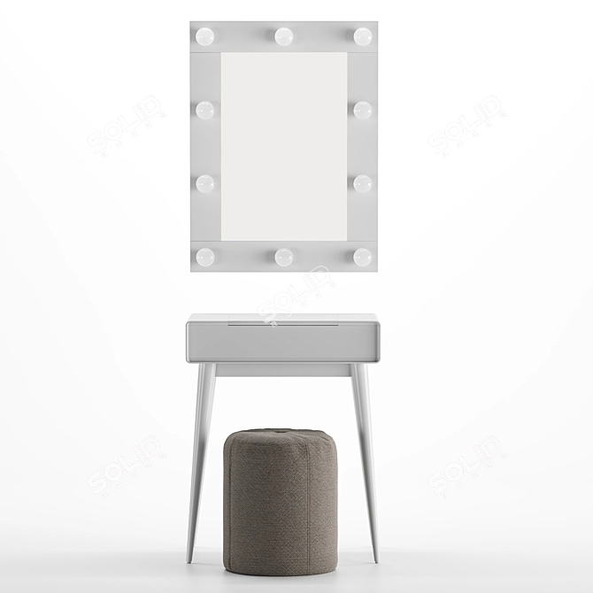 Modern White Dressing Table JIMI with Mirror and Pouf 3D model image 5