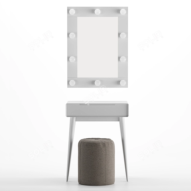 Modern White Dressing Table JIMI with Mirror and Pouf 3D model image 6