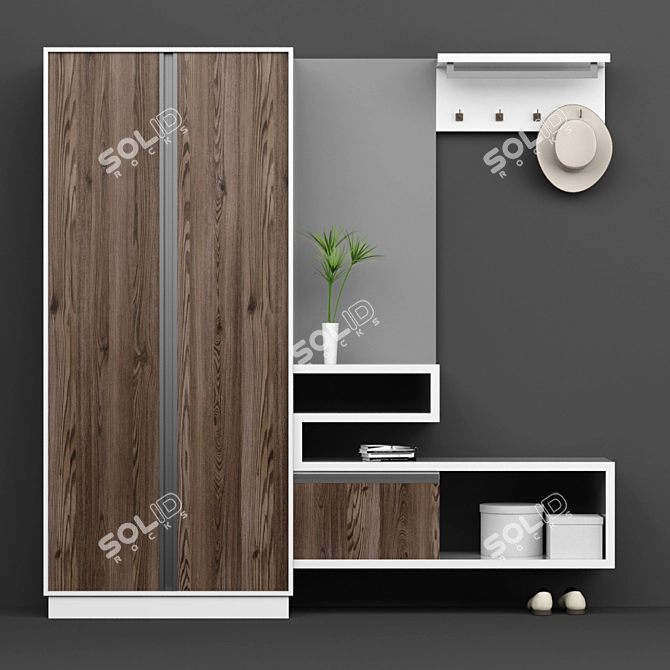 Modern Oak Hall Furniture Set 3D model image 1