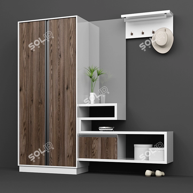 Modern Oak Hall Furniture Set 3D model image 2