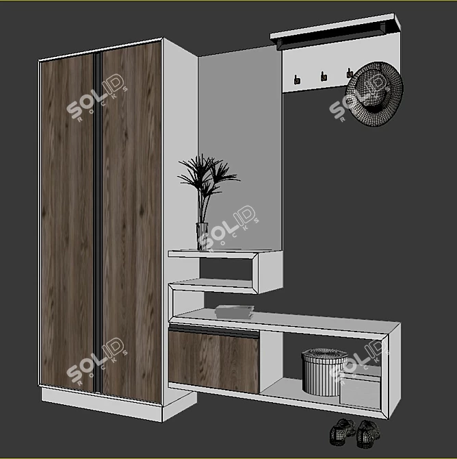 Modern Oak Hall Furniture Set 3D model image 3