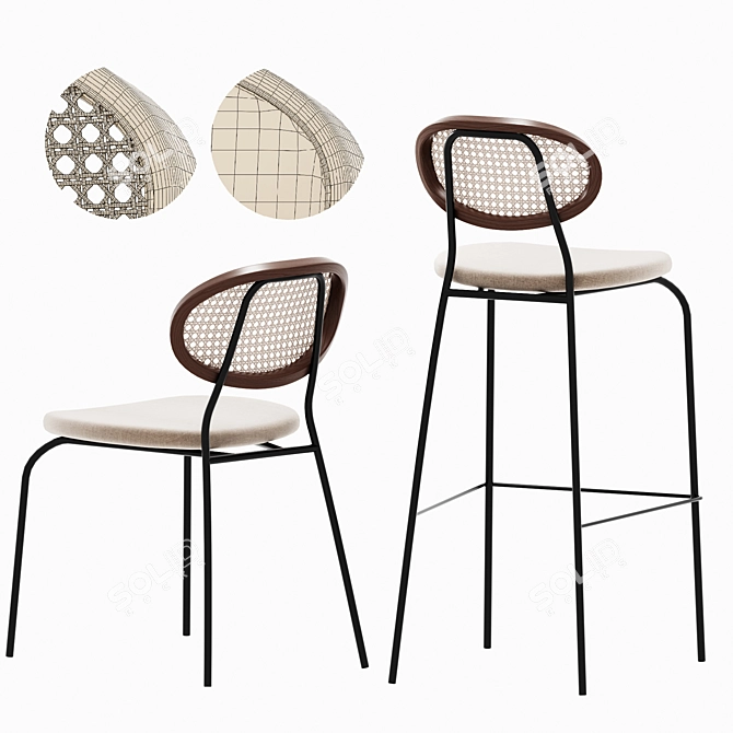 Dester Rattan Side and Bar Chairs 3D model image 2