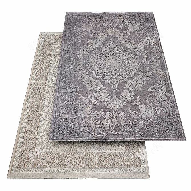 Vintage Medallion Grey Rug: Timeless Elegance 3D model image 1