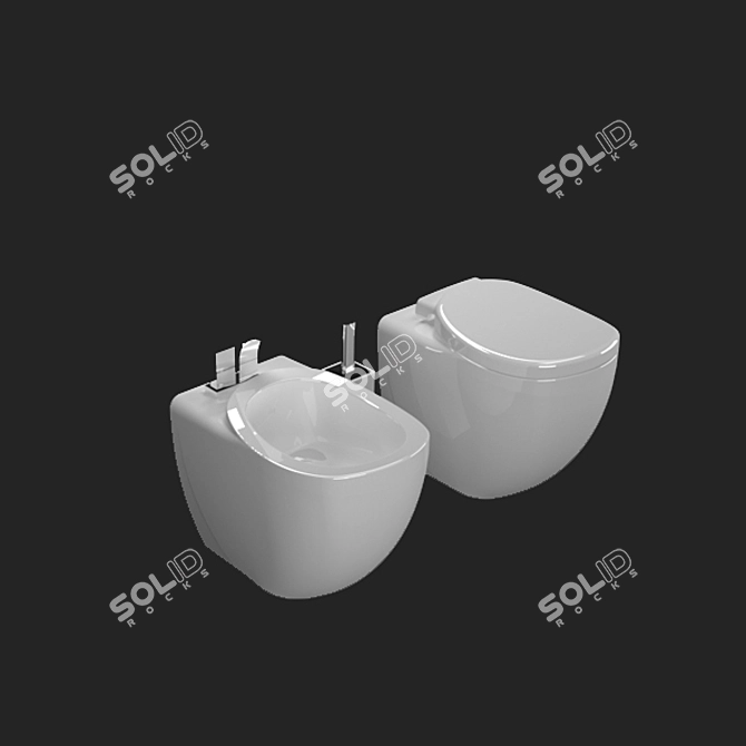 Luxury Bathroom Set: Toilet & Bidet 3D model image 1