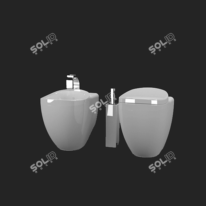 Luxury Bathroom Set: Toilet & Bidet 3D model image 2
