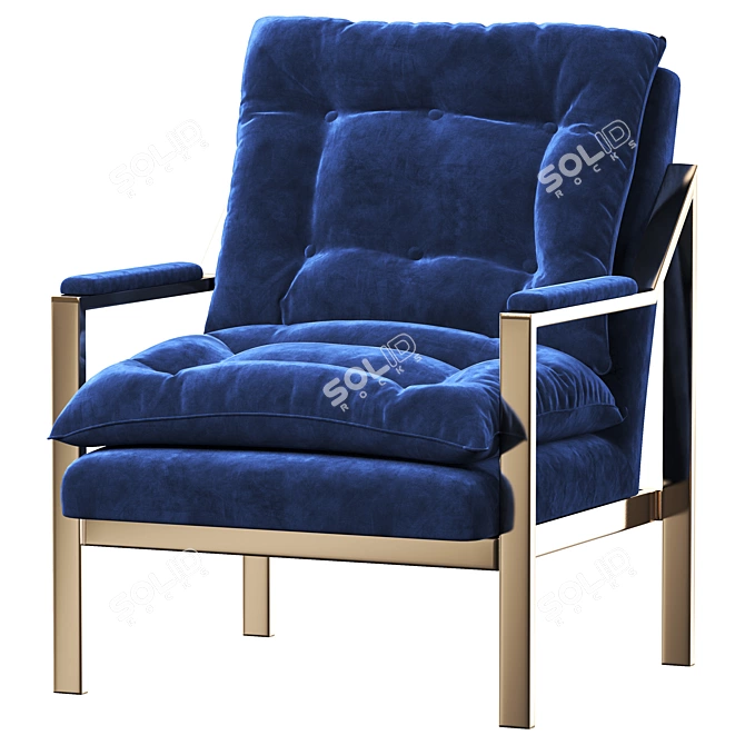 Luxury Navy Blue Velvet Gold Armchair 3D model image 1