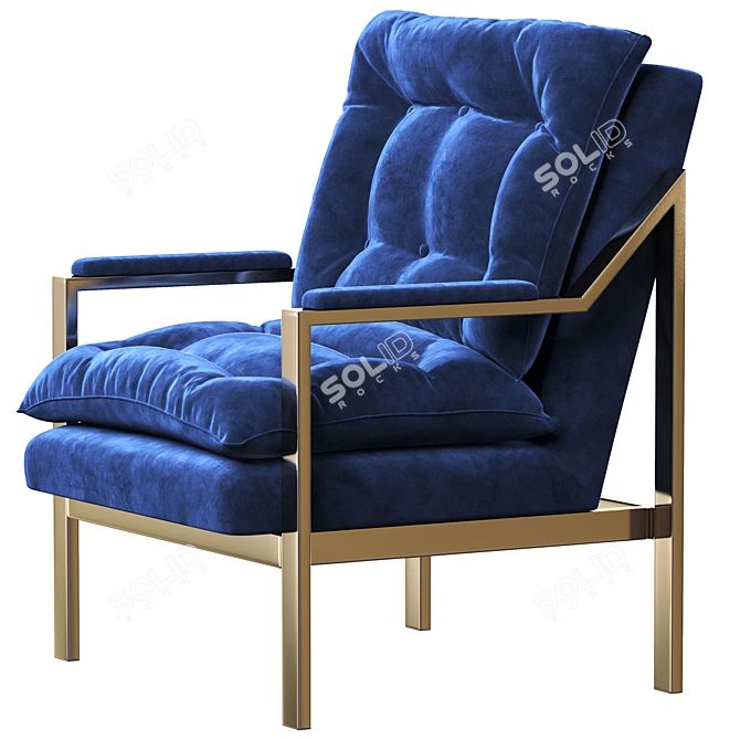 Luxury Navy Blue Velvet Gold Armchair 3D model image 2