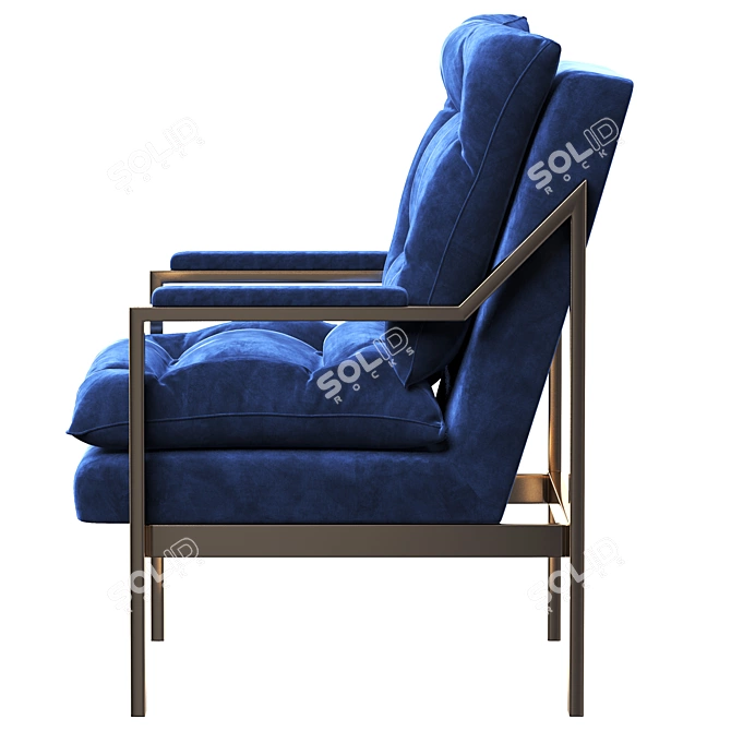 Luxury Navy Blue Velvet Gold Armchair 3D model image 3