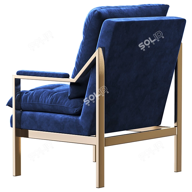 Luxury Navy Blue Velvet Gold Armchair 3D model image 4