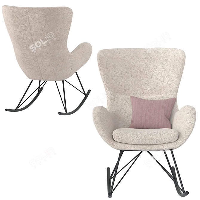 Cozy Velvet Wing Rocking Chair 3D model image 4
