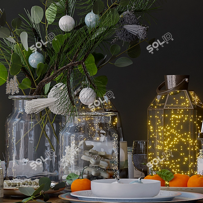 Festive Evergreen Table Décor 3D model image 3