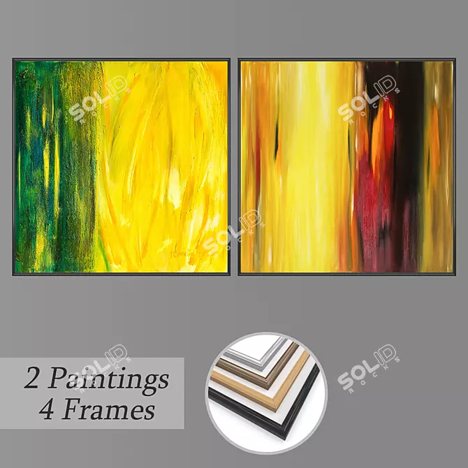 Modern Wall Art Set with Frame Options 3D model image 1