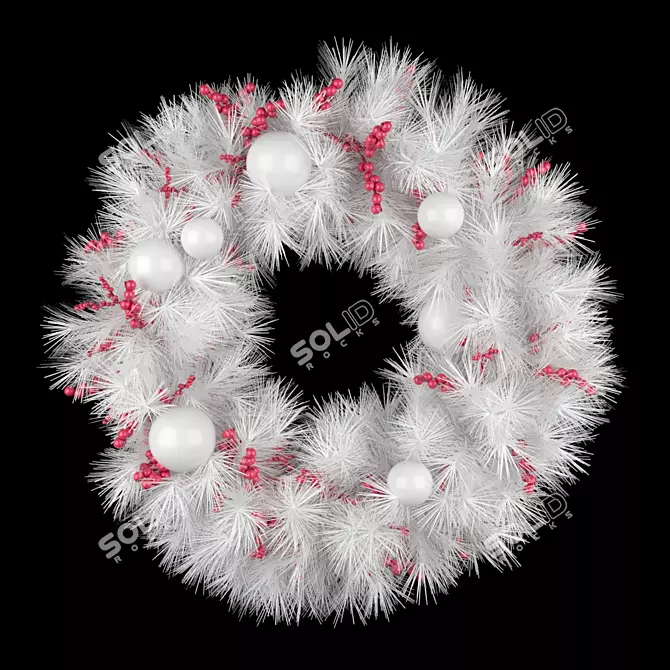 Frosty White Christmas Wreath 3D model image 1