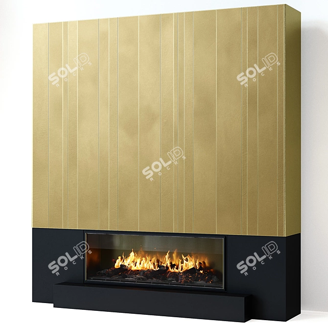Modern Brass Panel Fireplace 3D model image 1