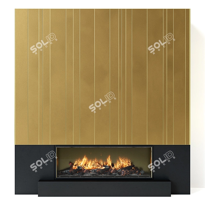 Modern Brass Panel Fireplace 3D model image 2