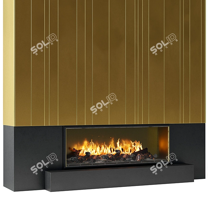 Modern Brass Panel Fireplace 3D model image 3