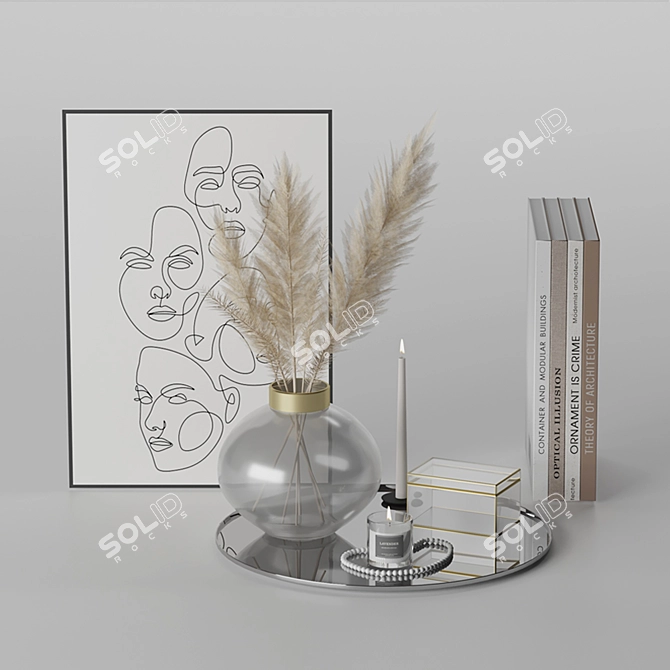 Title: Elegant Decor Set: Candles, Vase, Tray, Art, Books 3D model image 1