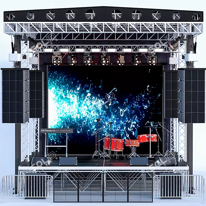 JC Mini Concert Stage: Portable Outdoor Stage with Lighting & Instruments 3D model image 1