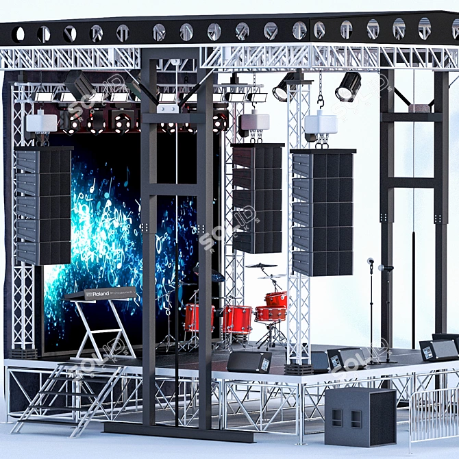 JC Mini Concert Stage: Portable Outdoor Stage with Lighting & Instruments 3D model image 2