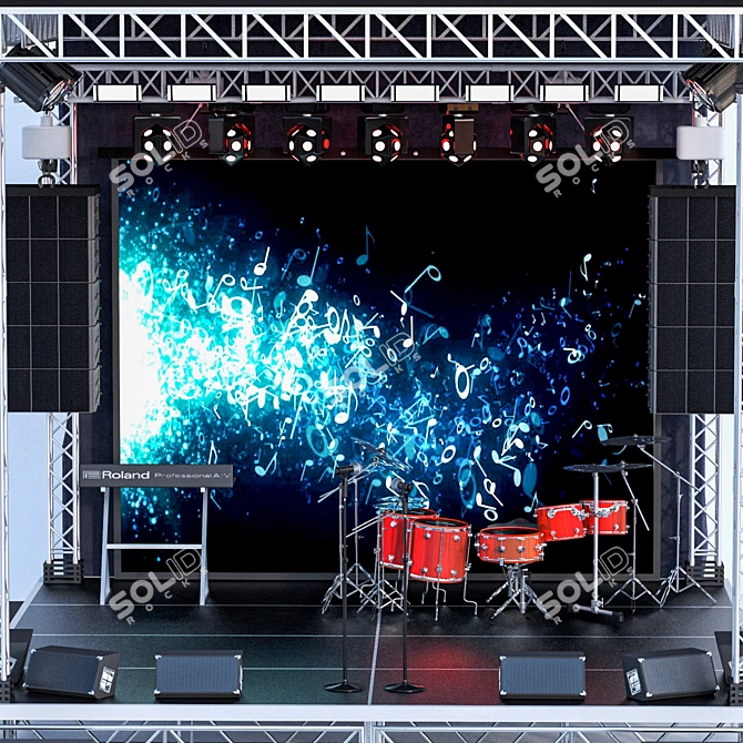 JC Mini Concert Stage: Portable Outdoor Stage with Lighting & Instruments 3D model image 3